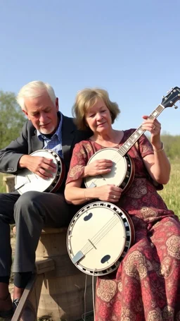 Min far och jag och min bror och mor spelar banjo