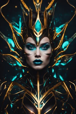 beautiful woman model with make up Cosmic Extraterrestrial, Futuristic alien face with metallic accents and otherworldly colors.., tema halloween, background black