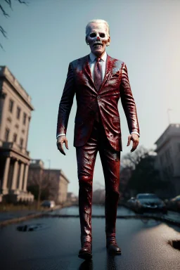 Ultra realistic image, joe biden zombie, zombie performance, suit, skull, blood, torn arm, night, walking twisted, waist up view, thriller style, dark ambient, highly detailed, White House background, concept art, unreal engine 5, god rays, ray tracing, RTX, focal lighting, ultra detail, volumetric lighting, 3d, finely drawn, high definition, high resolution.