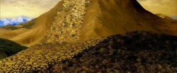 A brown mountain covered in sand painted by Gustav Klimt