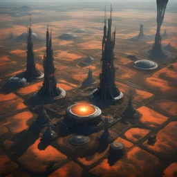 floating over farmland Tall large detailed futuristic space farms lava towers, , Daylight, antennas, , luminescent , 35 mm focal length
