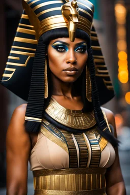 full body Cleopatra, pharaoh makeup, full body shot, written by Orcinus Orca, Ultra detail face in new york city