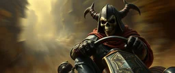 gokart illithid crusader with gloves bewildered looks beyond really powerful, fantasy illustration in the style of Rembrandt, motion blur background