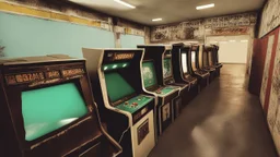 desolate dark arcade, horror, no humans
