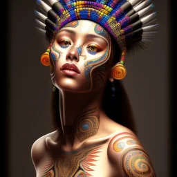 Dibujo de cuerpo entero de mujer peruana Tribal bella pintada con tatuajes bella con estilo de Artemisia Gentileschi