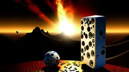 a Sun, dice a domino, halved earth