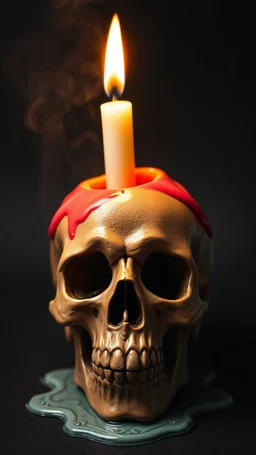 milting big candle on a skull