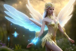  beautiful cosmic fairy, long hair, golden skin, nice smiling, transparent wings, magic glamour make up, delicate colors, beautiful glamour galactique dress, ultra sharp focus, 8k, unreal engine 5, extremely sharp detail, light effect, soft light atmosphere of a spaceship, smooth, full of details, face in front, complete vision of face and hair and body