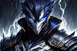 Machine venom in 8k solo leveling shadow drawing style, yasuo costume, rain, highly detailed, high details, detailed portrait, masterpiece,ultra detailed, ultra quality