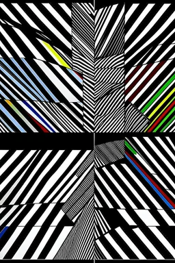 technicolor syntropy over black and white entropy; two worlds divided diagonally by stripes running from the upper left corner to the lower right corner, with the stripes extending from front to back.