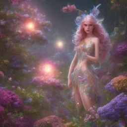 bright fairy in a flowery landscape synthwave,ultra high definition