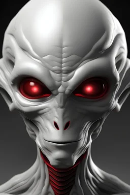 Handsome red skinned alien with 3 eyes and white hair