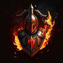 fire and medieval armor themed logo