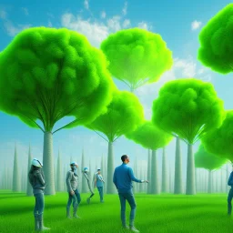 energy, power plant, technology, green trees, blue sky, people