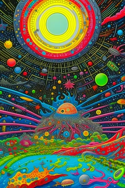 a close-up of cosmic symbolism, an ultrafine detailed painting, inspired by Yoshitoshi Mori, psychedelic art, and zoology! fantastical creatures, ,Japanese 1980's album cover, in the styles of j miro, painting of ornate space ship, colored photo, Yuya nagai, rendering
