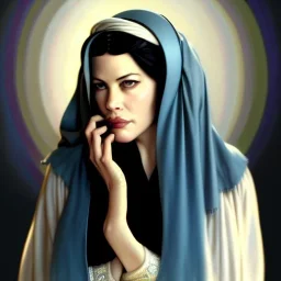 Epic Drawing of a Photorealistic dramatic hyperrealistic Liv Tyler,Crystal blue eyes arab ameera al taweel with black hair, white veil, elegant, by WLOP,Artgerm,Greg Rutkowski,Alphonse Mucha, Sandro Boticcelli ,Beautiful ,busty, dynamic,shadows,Artstation,concept design art,Octane render,8K