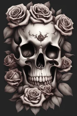 Skull with roses, macabre, realistic,