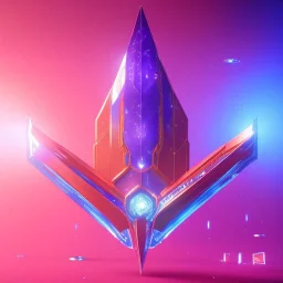 a crystalised blue pink spaceship, gold, diamonds, lightbeams, sunny background, atmospheric, realistic, unreal engine, 8k. Cinematic lighting, octane render.