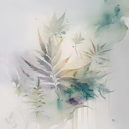 Design an artwork that showcases the pleasure and relaxation derived from indulging in hash and weed, using elements like soft textures, hazy atmospheres, and gentle curves to evoke a sense of tranquility and bliss. watercolour