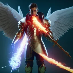 Archangel Michael with firesword , unreal 5, octane render, cinema4d, dynamic lighting, soft lighting, 4k, redshift render, highly detailed, hyper realistic