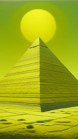 A pale greenish yellow pyramid with a sun painted by Frank Wilson