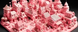 A light pink magical woolly town made out of toys painted by MC Escher