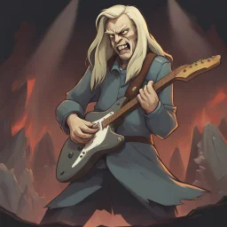 donald tusk slay the spire with metal guitarist with long hair waving aggresivily card game