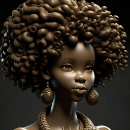 design of a african girl with curly and volumous hair, soft skin, sharpen image, 3d art