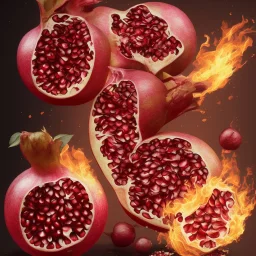 Pomegranate with fiery red skin with sparkling diamond seeds, fully detailed, 8k, 16k