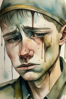 Watercolored crying soldier