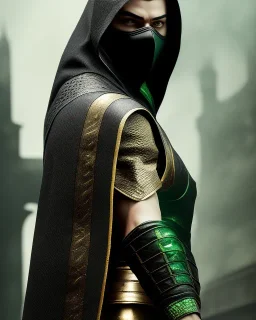 Ermac, mask cover whole face and hood , mortal kombat 4, highly detailed, hyper-detailed, beautifully color-coded, insane details, intricate details, beautifully color graded, Cinematic, Color Grading, Editorial Photography, Depth of Field, DOF, Tilt Blur, White Balance, 32k, Super-Resolution, Megapixel, ProPhoto RGB, VR, Half rear Lighting, Backlight, non photorealistic rendering