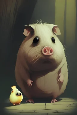 a guinea pig next to a pig in the art style of little nightmares very cursed