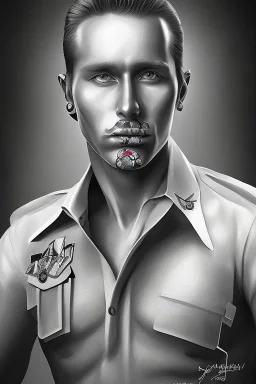 Portrait of Matti Nykänen painted like tom of finland