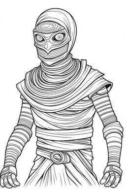 mummy. Outline, sketch style, only use outline, mandala style, clean line art, white background, no shadows, no clear wall, coloring page.