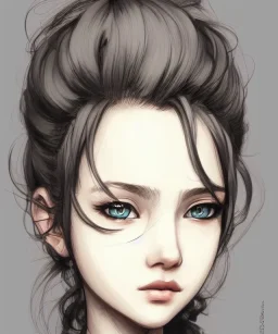 intricate, elegant, sharp focus, illustration, detailed eyes, digital painting, concept art, matte, masterpiece, face portrait of a young and cute ukrainian girl, au naturel, adorable, round face, slightly smiling, art by kim jung gi