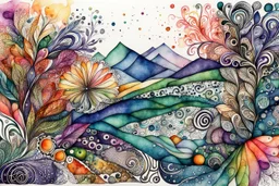 watercolor random abstract Zentangle patterns that depict the vast diversity of Nature, highly detailed, with fine ink outlining