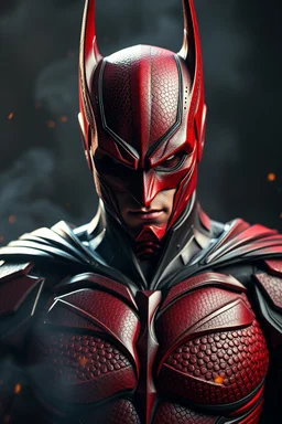 Batman, red skin, scales, unreal engine 6, high detail, intricate, cinematic. photoshoot style, intricate, studio lighting, Fire, smoke, masterpiece , highly detailed, 8k, best quality, dramatic,d,<lora:mshn:0.7>,<lyco:Warrior_Couture:0.5>,