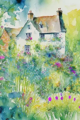 abstract watercolour english cottage garden in the style of picasso centred