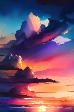 watercolor sky sunset time 4K