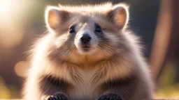 Strange, innovative, beautiful, unknown furry marsupial, exquisite body, striking fur, happy, intelligent, thoughtful, friendly, extreme characteristics, beautiful volumetric lighting, attractive composition, photorealistic, bokeh blur, extremely detailed, chiascuro