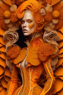 female, orange and yellow tones, insanely detailed and intricate, hypermaximalist, elegant, ornate, hyper realistic, super detailed, by Pyke Koch