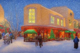 impressionist painting of a christmas scene in Santa Fe, New Mexico