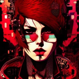 beautiful punk girl, hyper detailed, intricately detailed, illustration by <kilian eng> <Yoji Shinkawa>, darkred tones,