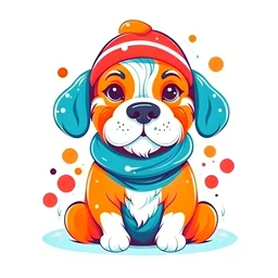 cartoon dog illustration style ,white background , Colorful Holiday T-Shirt Design, Groovy Winter