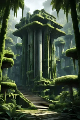 picture of an ancient nuclear semiotics brutalist architecture jungle temple in the style of minoan las pozas xilitla, Stonehenge. concept art hyperrealism