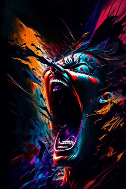 Birth of a legend, super realistic , screaming , irony, bold, chaos80, abstract, dark colours