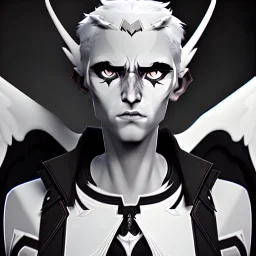 angel, demon, angel demon hybrid, half angel, half demon, black angel wings, white demon wings, black and white, balance, horns, armor, noble clothes, black and white armor, black and white clothes