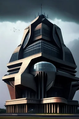 Futuristic Architectural style for building of India's Intelligence Bureau , make it visibly military and intelligence style at the same time similar to Indian Architecture, use darker colors