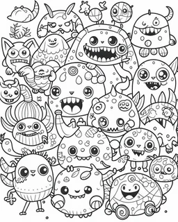 Outline art for cute monster , halloween kawaii background, cartoon style, high quality, details