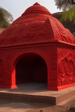 A red volcanic vault made out of brimstone designed in Mehndi design